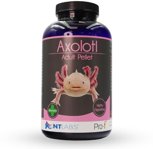 NT Labs Pro-f Axolotl Adult Fast Sinking Food Pellets (450g) | Highly palatable fast-sinking pellets. Nutritious high-protein feed for adult axolotls, newts & African clawed frogs.