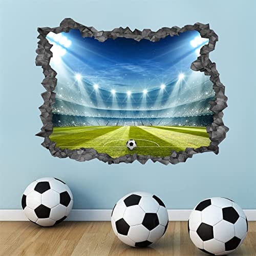 Easma Large Football Stadium Wall Sticker 3D Football for Teen Boys Bedroom Decor,Football Player Wall Decal Soccer Stickers Sport Wall Art Decal for Kids Room Playroom Living Room Accessories