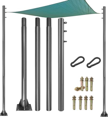 JENCEAILL Shade Sail Poles, 10Ft Sun Shade Sail Poles Support Awning Canopy 2 Pole Outdoor String Light Pole Post Heavy Duty Steel Post Suitable for Garden/Yard/Pool/Patio(2 Pole 10 ft)
