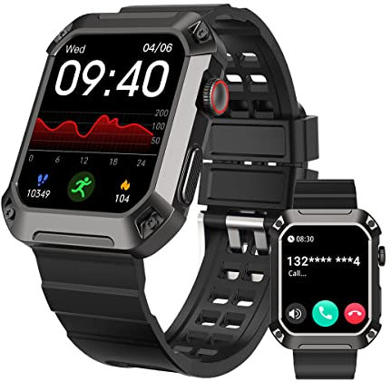 Tank Vital Fit Track Smartwatch for Men Bluetooth Call(Answer/Dial Call) Military Waterproof Tactical Rival Smart Watch, 1.83” Big Screen Outdoor Sports Blood Pressure Watch for Android iPhone