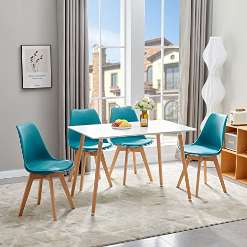 H.J WeDoo Rechteckig Esstisch mit 4 Skandinavischen Esszimmerstühle, Küchentisch Set für Esszimmer Küche Wohnzimmer, Türkis