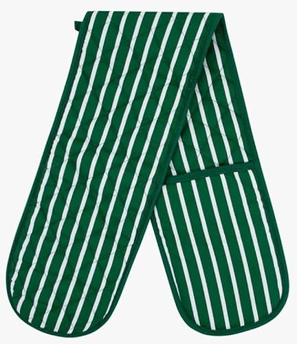 100% Cotton Heat Resistant Stripe Double Oven Glove Mitt for Home Kitchen Restaurant Hot Oven Pots Kitchen Tray Pans | Potholders & Kitchen Mitts from Heat Resistant Material-Green