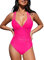 CUPSHE Maillot de bain une pièce pour femme - Col en V - Double bretelles - Dos croisé, rose fluo, S