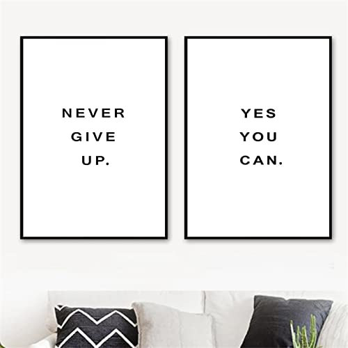 „Yes You Can“-Motivationssatz-Poster „Never Give Up“-Zitate Schwarz-Weiß-Druck minimalistische Leinwandmalerei Bilder Heimdekoration ohne Rahmen