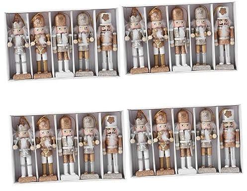 Garneck 4 Sätze Nussknacker Zu Weihnachten Nussknacker-Puppe-anhänger Goldener Nussknacker Nussknacker-anhänger Aus Holz Nussknacker-baumspitze Desktop-dekor Hölzern Dekorationen Draussen