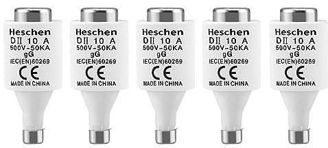 Heschen Eslabones fusibles cerámicos Neozed, eslabón fusible tipo DII, 10A 500VAC, tipo gG, para protección de cables y líneas, 5 unidades