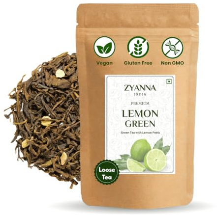 Tè verde al limone Zyanna - Tè verde premium con scorze di limone (100 g, 50 tazze) Tisana sfusa a foglie lunghe, ingredienti naturali, rinfrescante, tè caldo o freddo