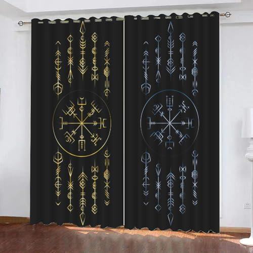 WIKINGER Vorhänge mit ösen 2er Set B 150 X H 166 cm Gardinen Blickdicht Kälteschutz Schallschutz Verdunkelung Wärmeisolierende Vorhang für Wohnzimmer Schlafzimmer