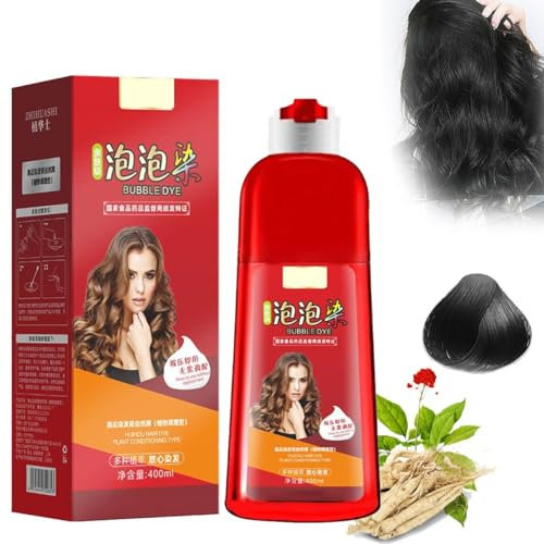 Zhihuashi Bubble Dye Shampoo, Zhihuashi Plant Bubble Hair Dye Shampoo para Cabello Gris, Extracto Natural de Hierbas para Mujeres Hombres Tinte de Color Shampoo (Negro)