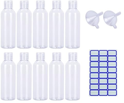 Sewokon 10pcs 100ml Travel Bottles - Small, Clear, Empty Bottles for Toiletries