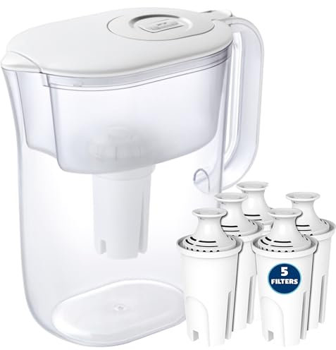 Brocca filtro acqua 10 tazze con 5 filtri acqua e promemoria cambio filtro elettronico sostitutivo Brita compatibile con brocca acqua Brita, filtro compatibile
