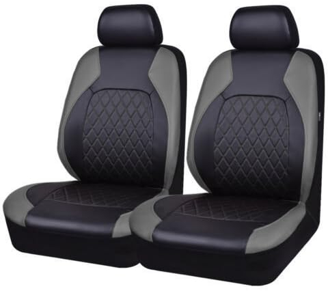AVLIK Autositzbezüge Set für Peugeot 206 207 207CC 3008 I II 2004-2020, Auto Sitzauflage PU Leder Vordersitze Sitzschoner Schonbezüge Komplettset Zubehör,Grey- Front Seat Cover 1 Pair