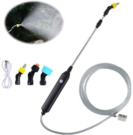 LUFEIS Pulverizador Bateria, Pulverizador Eléctrico para Plantas, con 3 Boquillas Regulable y 3M Manguera, Fumigadora Pulverizador con Varilla Telescópica para Regar Plantas, USB Recargable