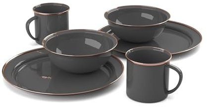 GSI Outdoors Mesa 2-Personen Essgeschirr-Set, 6-teilig - Schatten mit bronzefarbenem Edelstahlrand, spülmaschinenfest