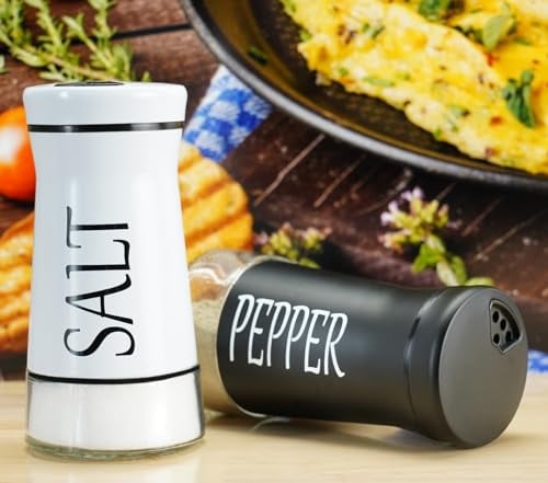 Pack of 2 Salt and Pepper Shaker Salt and Pepper Pots Salt and Pepper Set Salt Shaker Salt Pot Kitchen Accessories (Black & White, Without Holder)