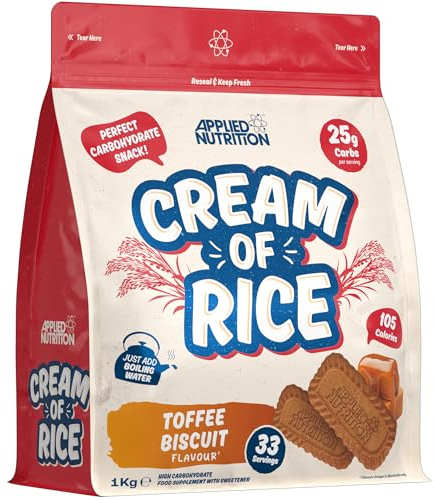 Applied Nutrition Cream of Rice - Hochwertiges Kohlenhydrat | Snacks, leicht verdaulich, wenig Zucker &Fett, vegan (1kg, Toffee Biscuit)