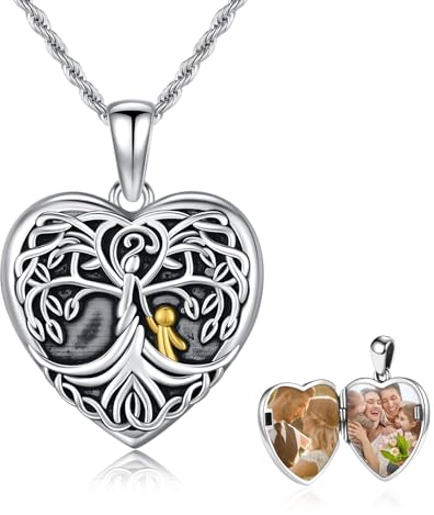 REDSUN Foto Medaillon Halskette,925 Sterling Silber Baum des Lebens Herz Medaillon Halskette,Lebensbaum Schmuck mit Kette Foto Bilder Medaillon Halskette Geschenke für Frauen, Mama, Freundin 1