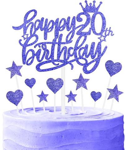 Nightfall 20th Birthday Cake Cupcake Topper, Blue Glitter Cake Toppers for Cake, Royal Blue 20th Happy Birthday Cake Topper,Blue Cake Cupcake Topper for Girls Boys Women Men Birthday Cake Decorations