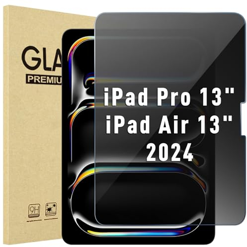 ProCase 1 Stück Sichtschutz Panzer Schutzfolie Glas für 2024 13 iPad Air (M2) / iPad Pro (M4) Anti Spy Privacy Folie Blickschutz Schutzglas