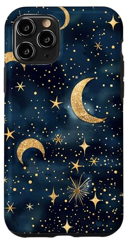 Aesthetic Celestial Magic Moons And Stars Blue Pattern Art Case for iPhone 11 Pro