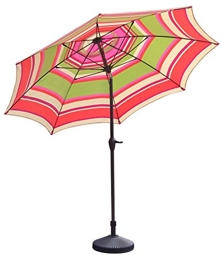 OZBME Parasol de terrasse, Parasol de Jardin de 9 Pieds avec manivelle et Inclinaison, Protection UV 50+, rayé Rouge Blanc Vert