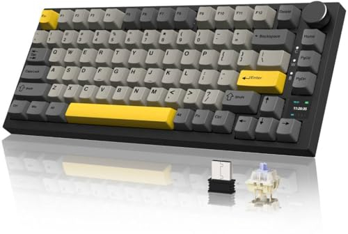 YINDIAO AK820PRO Teclado Mecánico con Pantalla Inteligente TFT y Perilla,Inalámbrico 2.4G/BT5.1/USB-C con Cable,Diseño 75% ANSI,Hot-Swap,Lineal Gift Switch,Luz RGB,para PC,Mac,PS4,Xbox (Gris)
