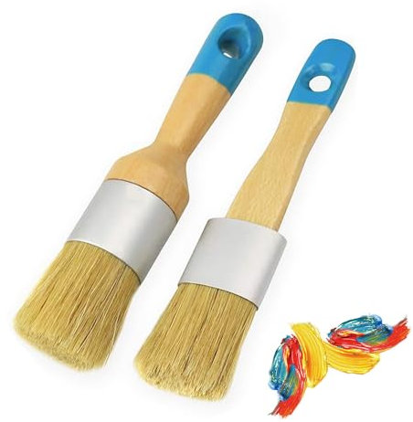 2 PCS Paint Brushes Chalk Paint Brush, Paint Brushes for Wood Flat and Round Chalked Paint Brush Wax Paint Brush Set for Folk Art Home Décor Wood Projects Furniture Stencils