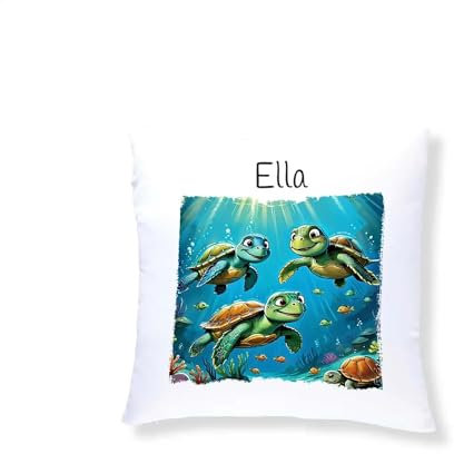 Druckerino Kinder Kuschelkissen mit Namen personalisiert - Geschenkidee - Kinder Kissen mit Namen 40 x 40 cm inkl. Kissenfüllung - personalisierte Geschenke (Schildkröten)