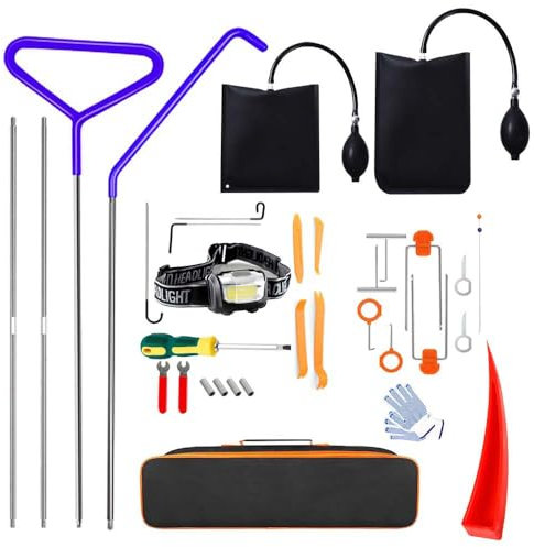 Kit Apertura Porte Auto,Kit Apertura Porte,Kit Smontaggio Plastiche auto,Set di attrezzi professionali per auto,33 PCS con manico lungo,pompa a cuneo,cuneo,strumento indispensabile per le emergenze
