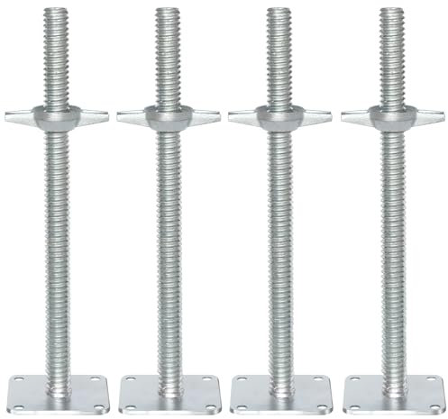 Scaffolding Adjustable Leveling Jack 18, Galvanized Screw Solid Stem with Base Plate, 4 Pack