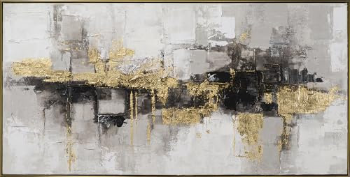 Art Universe Gemälde Abstrakte - gerahmt - handgemalt - Acrylgemälde - Moderne Kunst (Goldstaub, 72,5x142,5)