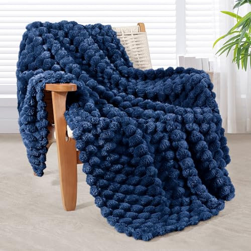 Whale Flotilla Throw Blanket for Sofa with Expanded 3D-Jacquard Pattern, 130x150 CM Fuzzy Soft Cozy Exquisite Blankets or All Season, Warm and Fluffy, Navy Blue