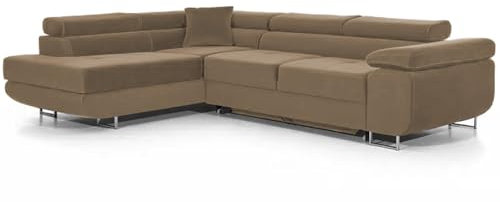 Ecksofa mit Schlaffunktion PASTI L-Form, Sofa Couch mit Bettkasten, 3-Sitzer Eckcouch, Schlafsofa für Wohnzimmer, Big Sofa Couch mit Schlaffunktion (Hellbraun, Ottomane Links)