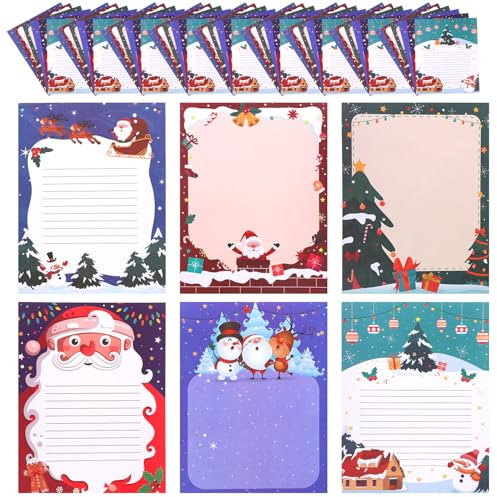 60 Stk Weihnachtsbriefpapier, Rentier Weihnachtsmann Weihnachtsbaum Weihnachtsbriefpapier 6 Stile Weihnachtsbriefpapier für Einladungen Grußkartendruck