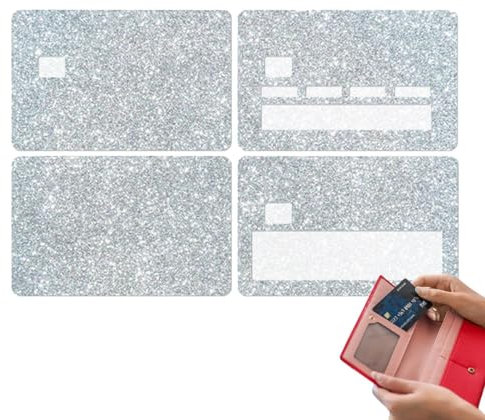 Debitkarten-Aufkleber – Silberne Kreditkarten-Aufkleber, 4 Stück, abnehmbare Blings-Karten-Schutzfolie, Luftpolsterkartenschutzfolie, wasserdichte Bankkartenschutzfolie, schmaler Kartenschutz