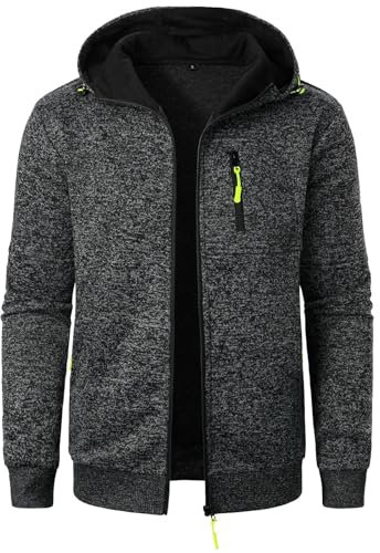 Herren Langarm Kapuzenjacke Reißverschluss Übergangsjacke Softshelljacke Strickjacke Lässige Herbst Winterjacke Herren Sweatjacke mit Taschen Freizeitjacke Modischer Hoodie Sportjacke (Dark Gray,L)