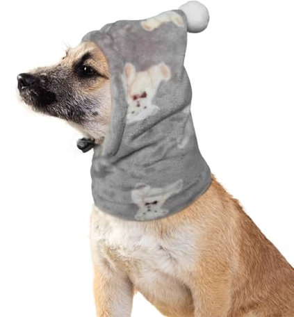 BT Bear Plüsch-Hunde-Wintermütze, warme graue Haustierohrabdeckung für kleine und mittelgroße Hunde, Hundeohrenschützer mit Lärmschutz