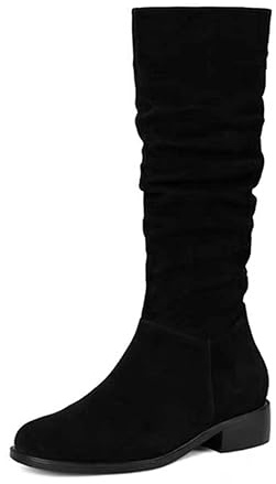 Genérico Botas Camperas de Mujer Verano Botin Pelo Mujer Botas largas de Color sólido a la para Mujer, Botas Arrugadas de PU, Botas de tacón bajo y tacón Grueso Botas Mujer Media Caña Botines