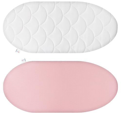 Baby-Matratze Kinderwagen, Wiege, Stubenwagen - Anti-Erstickung Weich Baby Kinderbettmatratze - geprüft nach Oeko-Tex Standard 100 - Bezug 100% Baumwolle abnehmbar & waschbar - 78x34x3 cm oval, Rosa