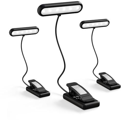LQWELL®3× Nachttisch-Leselampe, wiederaufladbare USB-Leselampe, 3 Farbtemperaturen, 10 Helligkeitsstufen, stufenlos dimmbar, 360° flexibles Buchlicht für Kinder und Buchliebhaber (Schwarz, 3 Stück)