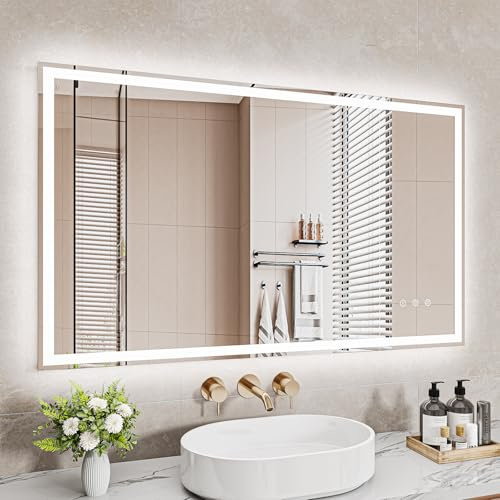 Badezimmerspiegel Led Badspiegel, Speicherfunktion, Touch-Schalter, Druckknopf, Dimmbar, 3 Lichtfarbe Einstellbare Spiegel Bad mit Beleuchtung, Badspiegel mit Wandspiegel, Beschlagfrei 60x100 cm