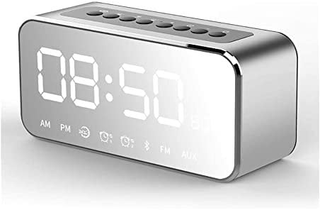 SJHDHDA Spiegel-Radio-Wecker, digitaler Wecker, digitale Uhren, Nachttisch mit Stereo, FM-Radio, 4.2 Bluetooth, AUX-TF-Karte, dimmbar, Schlummerfunktion, Violett (Farbe: Pur gelernt ausgiebig gelernt)