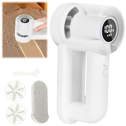 Tefola Fusselrasierer Elektrisch, Fabric Shaver, Elektrischer Fusselentferner, Fusselbürste Kleidung, Einstellbare Geschwindigkeit, mit 2 Klingen,Type-C-Ladekabelund Reinigungsbürste (Weiß)