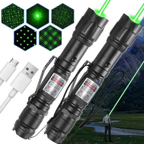 LETEAPII [2 Packungen] Grünlicht-Taschenlampe, wiederaufladbar, lange Reichweite, einstellbarer Fokus, taktischer Strahl für Outdoor-Reisen, Camping, Präsentationen, TV/LED/LCD-Bildschirme und