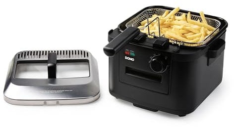 DOMO DO545FR Friteuse avec zone froide - Capacité XL 4L - Pour 1 kg de frites - Avec fenêtre de visualisation - 3 boucles de chauffage - Température réglable 130-190°C - 2000W - Noir