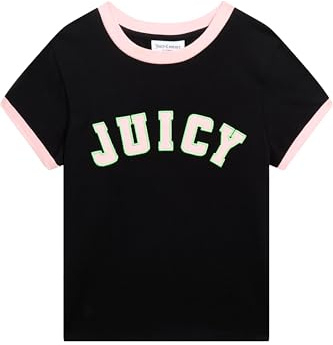 Juicy Couture Damen Collegiate figubetontes Top Oberteil mit Applikationen versch. Farben T-Shirt, Black, X-Small