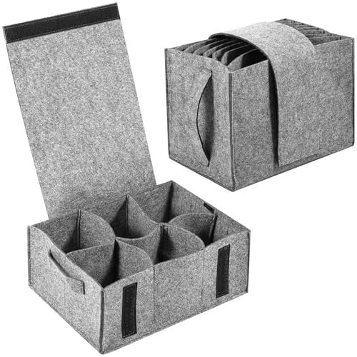2PCS Camping Dinnerware Storage Bag Felt Plates Storage Box, Caravan Plate Holder Plate and Cup Organizer for Protecting Motorhome Cupboard Kitchen Cookware(grey)