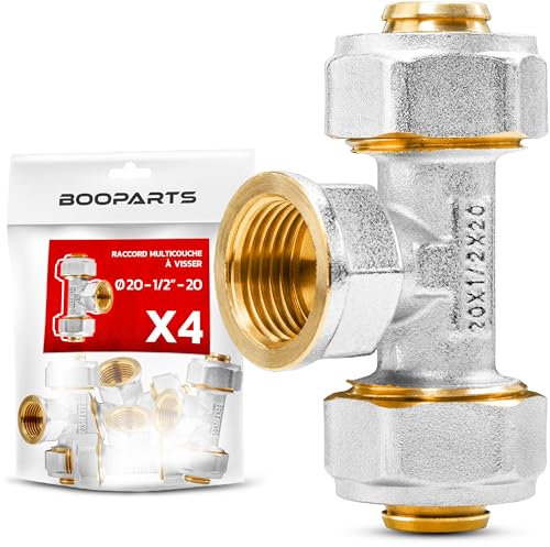 BOOPARTS - 4 Pièces - raccord multicouche 20-1/2F (15-21)-20 a visser - Té femelle multicouche - raccord plomberie pour tube multicouche 20