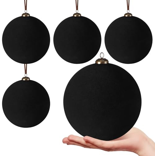 PullCrease 4 Stück große Samt-Weihnachtskugeln 15,2 cm Weihnachtsbaumschmuck für Familie, Urlaub, Hochzeit, Party, Weihnachtsbaum, hängende Dekoration (schwarz)