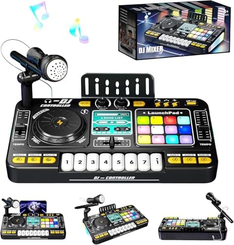 RedCrab Bambini Mixer DJ, Giradischi Mixer per Bambini con Oltre 100 Effetti sonori, Tastiera Musicale Interattiva per Bambini, Set DJ Musicale Educativo per Ragazzi e Ragazze (Nero)